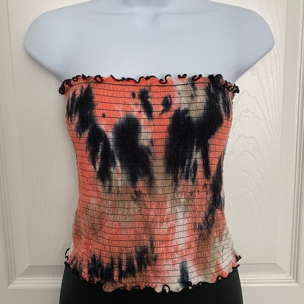 Strapless Shirred Tie Dye Top